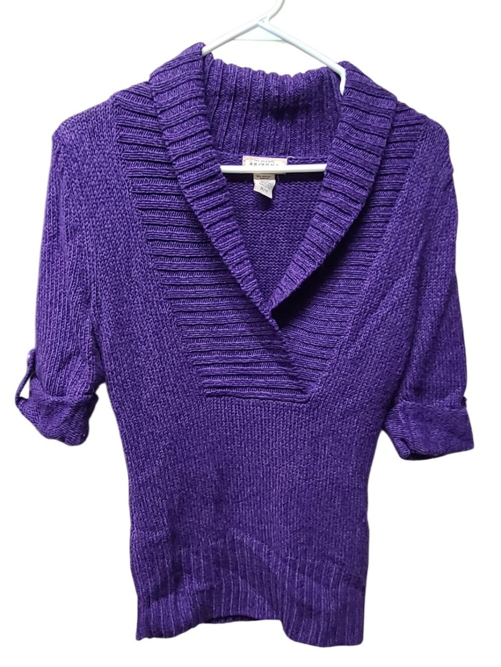 Arizona Jean Co Purple Shawl Collar Short Sleeve Knit Sweater Size M